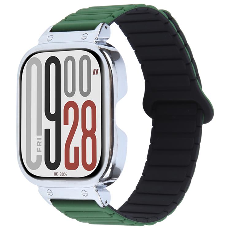 For Redmi Watch 5 / Watch 4 Metal Silver Frame Integrated I-shaped Magnetic Silicone Watch Band(Dark Teal Black) - free shipping - PMC TechLife - Order now!