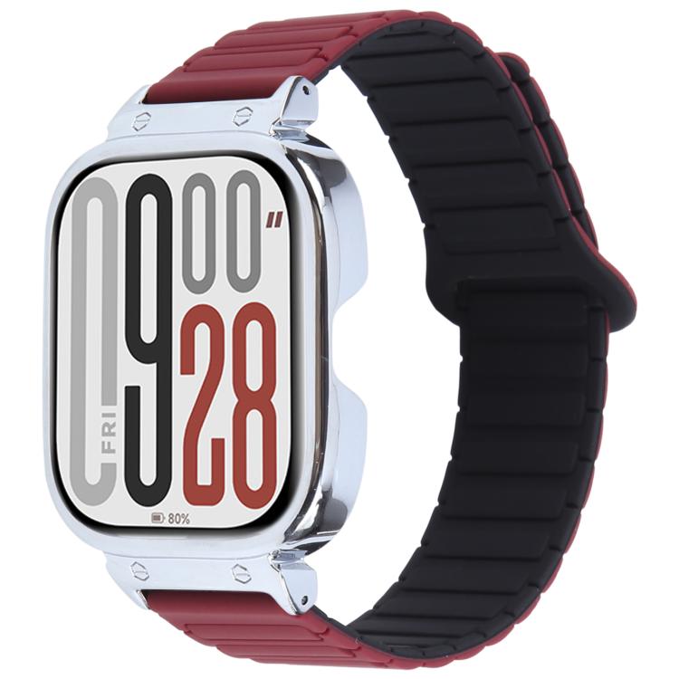 For Redmi Watch 5 / Watch 4 Metal Silver Frame Integrated I-shaped Magnetic Silicone Watch Band(Wine Red Black) - free shipping - PMC TechLife - Order now!