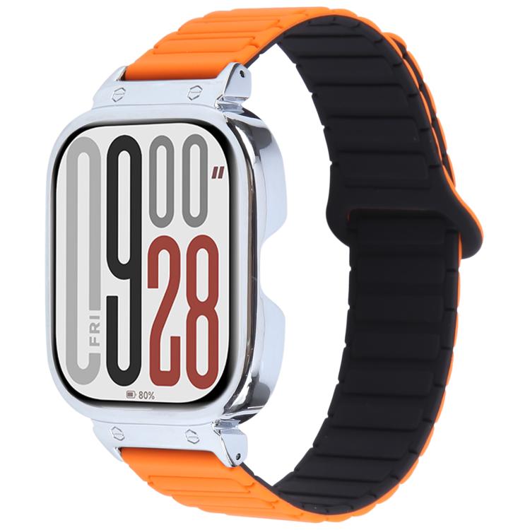 For Redmi Watch 5 / Watch 4 Metal Silver Frame Integrated I-shaped Magnetic Silicone Watch Band(Orange Black) - free shipping - PMC TechLife - Order now!
