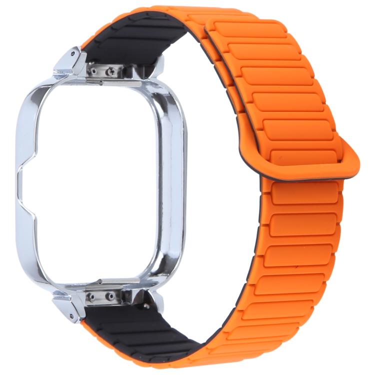 For Redmi Watch 5 / Watch 4 Metal Silver Frame Integrated I-shaped Magnetic Silicone Watch Band(Orange Black) - free shipping - PMC TechLife - Order now!