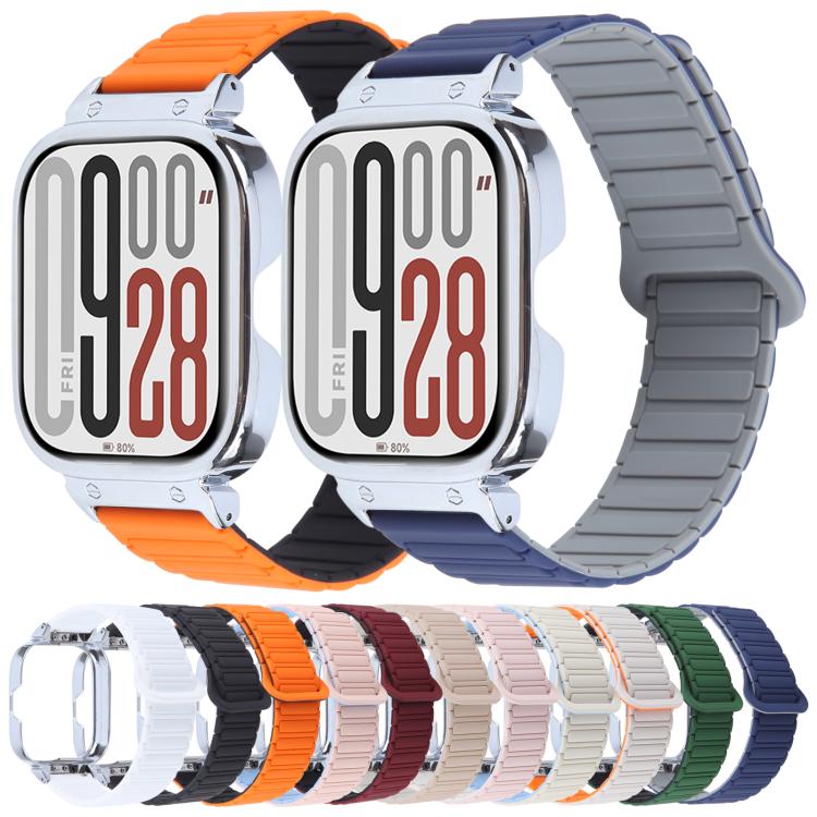 For Redmi Watch 5 / Watch 4 Metal Silver Frame Integrated I-shaped Magnetic Silicone Watch Band(Wine Red Black) - free shipping - PMC TechLife - Order now!