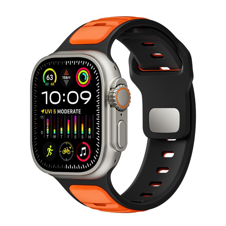 For Apple Watch 42mm / 41mm / 40mm / 38mm Norman Buckle Two-color Silicone Watch Band(Black Orange) - free shipping - PMc TechLife - Order now!