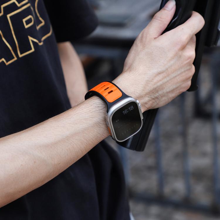 For Apple Watch 42mm / 41mm / 40mm / 38mm Norman Buckle Two-color Silicone Watch Band(Black Orange) - free shipping - PMc TechLife - Order now!