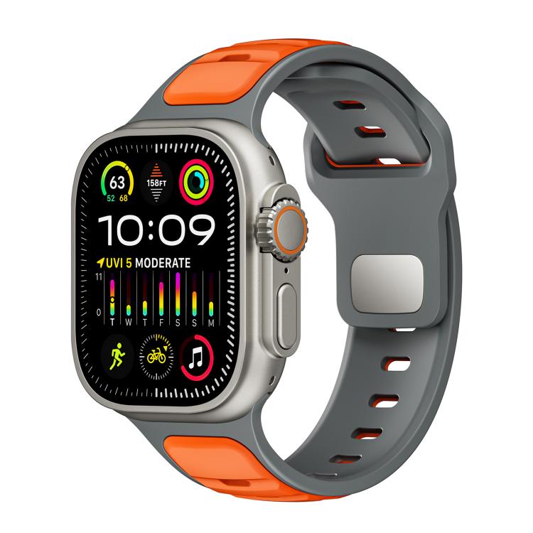 For Apple Watch 46mm / 49mm / 45mm / 44mm Norman Buckle Two-color Silicone Watch Band(Grey Orange) - free shipping - PMc TechLife - Order now!