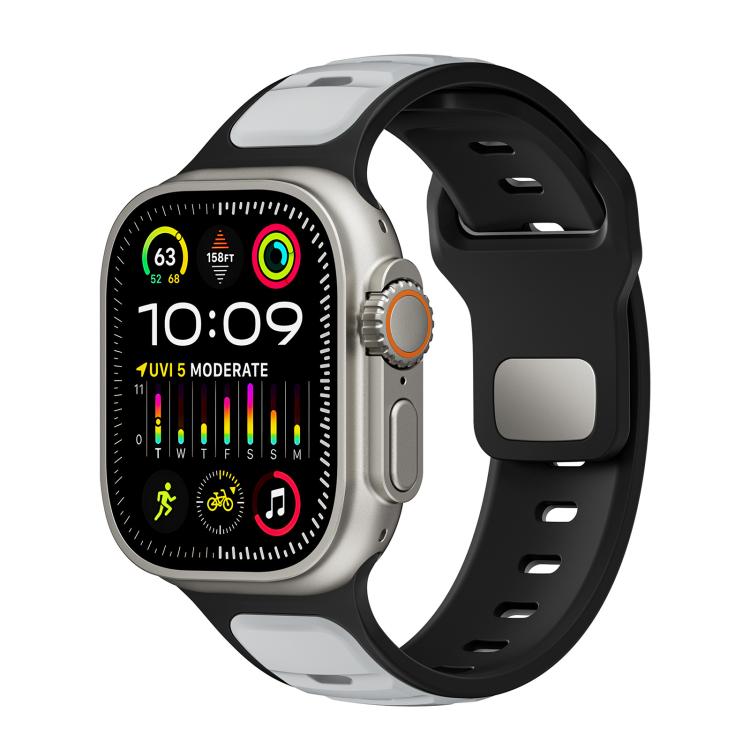 For Apple Watch 46mm / 49mm / 45mm / 44mm Norman Buckle Two-color Silicone Watch Band(Light Grey Black) - free shipping - PMc TechLife - Order now!
