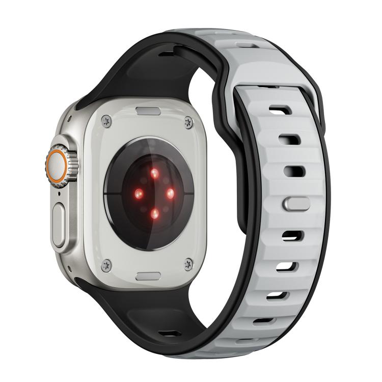 For Apple Watch 46mm / 49mm / 45mm / 44mm Norman Buckle Two-color Silicone Watch Band(Light Grey Black) - free shipping - PMc TechLife - Order now!