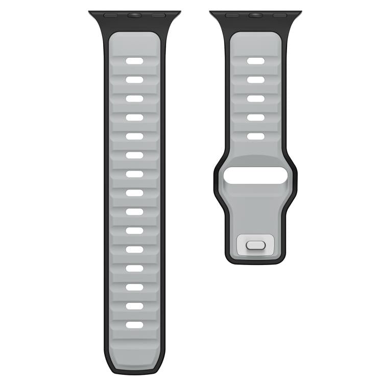 For Apple Watch 46mm / 49mm / 45mm / 44mm Norman Buckle Two-color Silicone Watch Band(Light Grey Black) - free shipping - PMc TechLife - Order now!