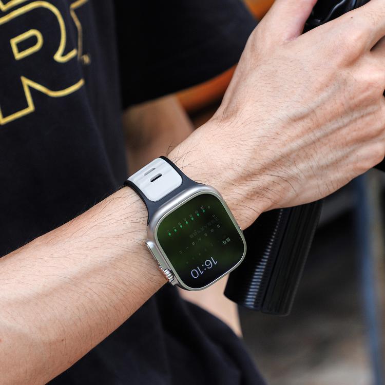 For Apple Watch 46mm / 49mm / 45mm / 44mm Norman Buckle Two-color Silicone Watch Band(Light Grey Black) - free shipping - PMc TechLife - Order now!