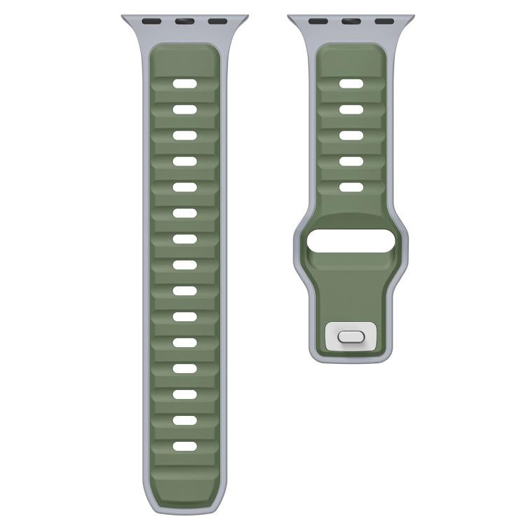 For Apple Watch 46mm / 49mm / 45mm / 44mm Norman Buckle Two-color Silicone Watch Band(Light Green Grey) - free shipping - PMc TechLife - Order now!