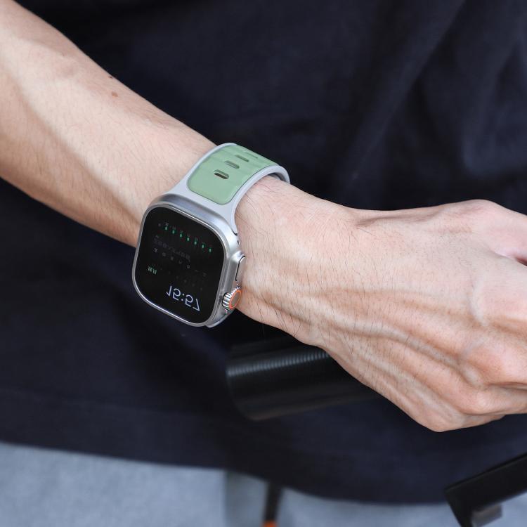 For Apple Watch 46mm / 49mm / 45mm / 44mm Norman Buckle Two-color Silicone Watch Band(Light Green Grey) - free shipping - PMc TechLife - Order now!