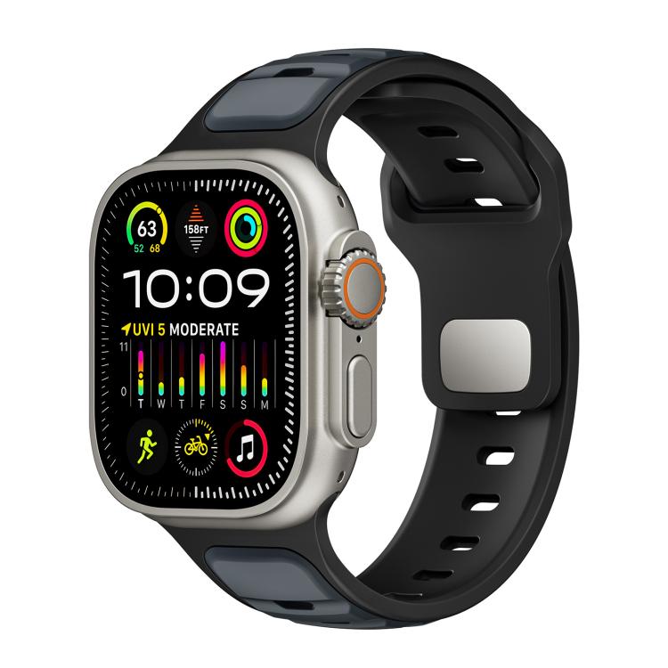 For Apple Watch 46mm / 49mm / 45mm / 44mm Norman Buckle Two-color Silicone Watch Band(Midnight Black) - free shipping - PMc TechLife - Order now!
