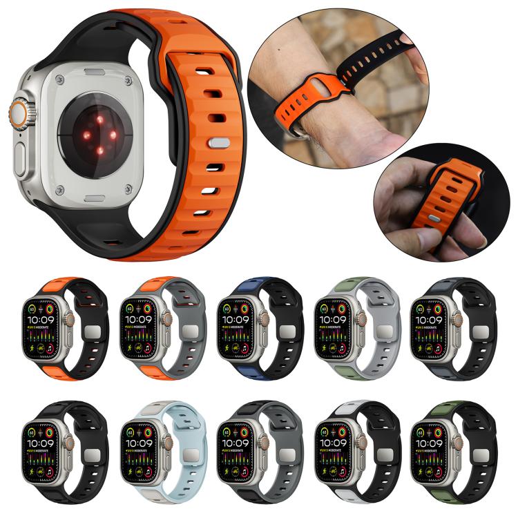 For Apple Watch 46mm / 49mm / 45mm / 44mm Norman Buckle Two-color Silicone Watch Band(Grey Orange) - free shipping - PMc TechLife - Order now!
