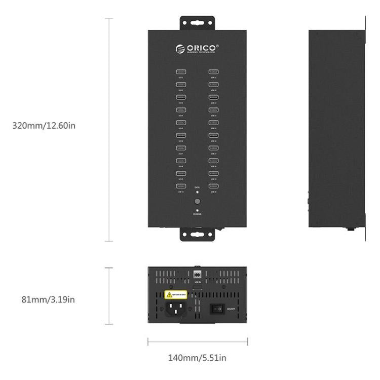 ORICO IH20P Industrial Grade 20 Ports USB 2.0 Hub, Plug:AU Plug(Black) - free shipping - PMC TechLife - Order now!