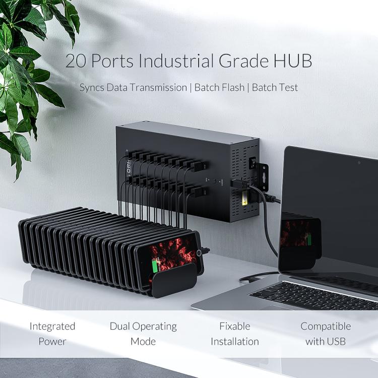 ORICO IH20P Industrial Grade 20 Ports USB 2.0 Hub, Plug:AU Plug(Black) - free shipping - PMC TechLife - Order now!
