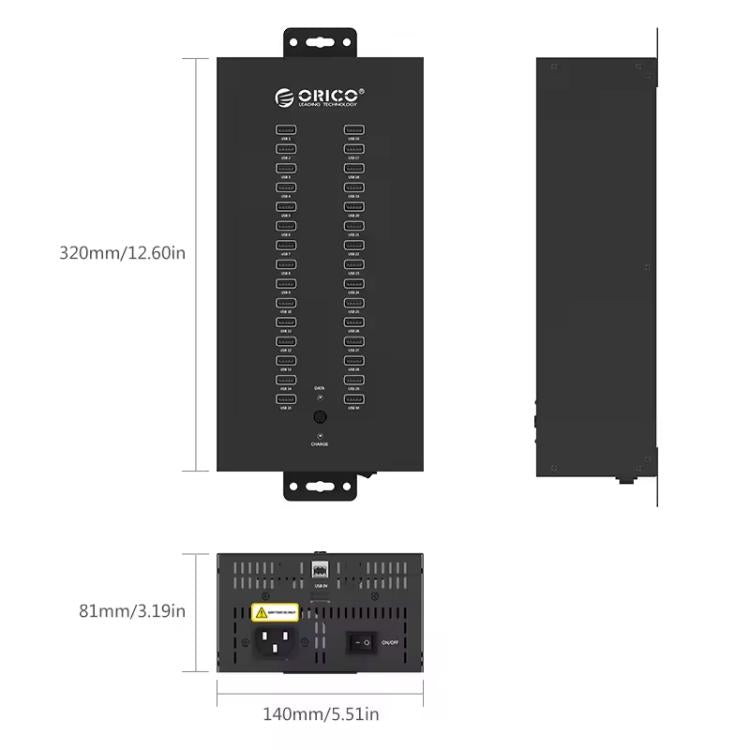 ORICO IH30P Industrial Grade 30 Ports USB 2.0 Hub, Plug:AU Plug(Black) - free shipping - PMC TechLife - Order now!