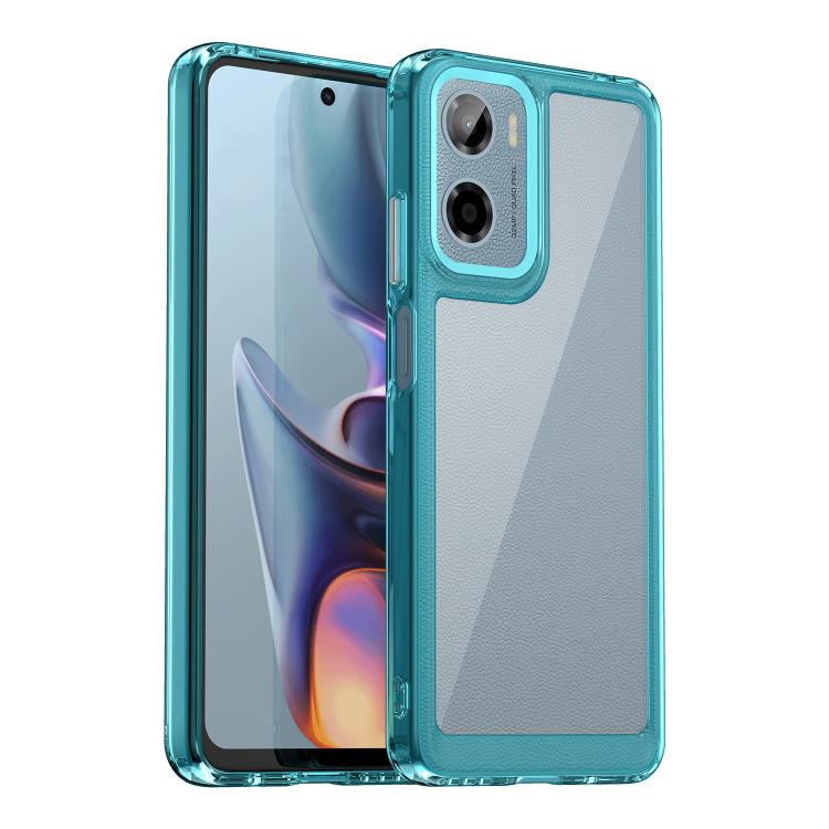 For Motorola Moto E15 Colorful Series Acrylic Hybrid TPU Phone Case(Transparent Blue) - free shipping - PMC TechLife - Order now!