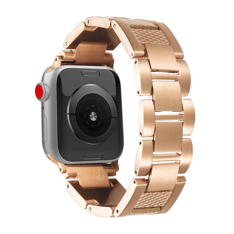 For Apple Watch 46mm / 49mm / 45mm / 44mm Wave Thread 3-bead Stainless Steel Watch Band(Rose Gold) - free shipping - PMc TechLife - Order now!