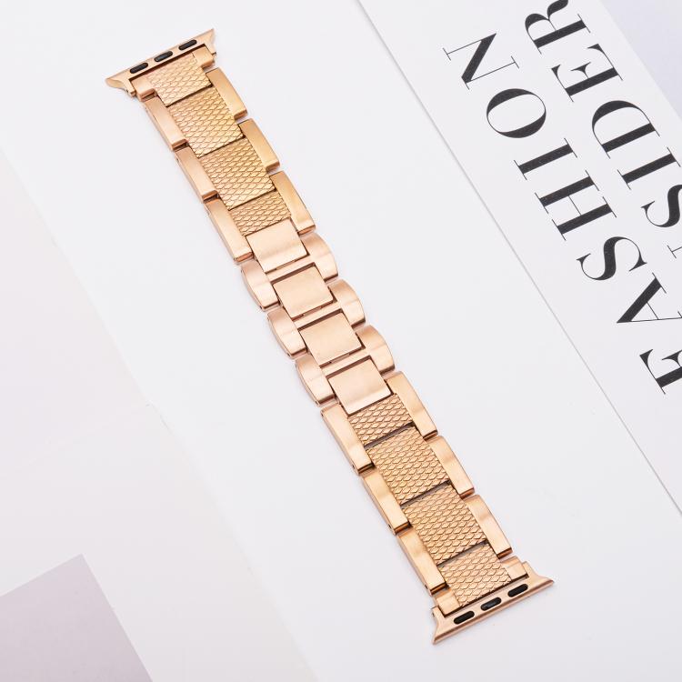 For Apple Watch 46mm / 49mm / 45mm / 44mm Wave Thread 3-bead Stainless Steel Watch Band(Rose Gold) - free shipping - PMc TechLife - Order now!