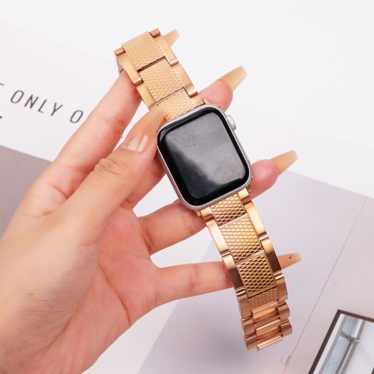 For Apple Watch 46mm / 49mm / 45mm / 44mm Wave Thread 3-bead Stainless Steel Watch Band(Rose Gold) - free shipping - PMc TechLife - Order now!