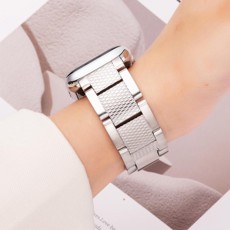 For Apple Watch 46mm / 49mm / 45mm / 44mm Wave Thread 3-bead Stainless Steel Watch Band(Silver) - free shipping - PMc TechLife - Order now!
