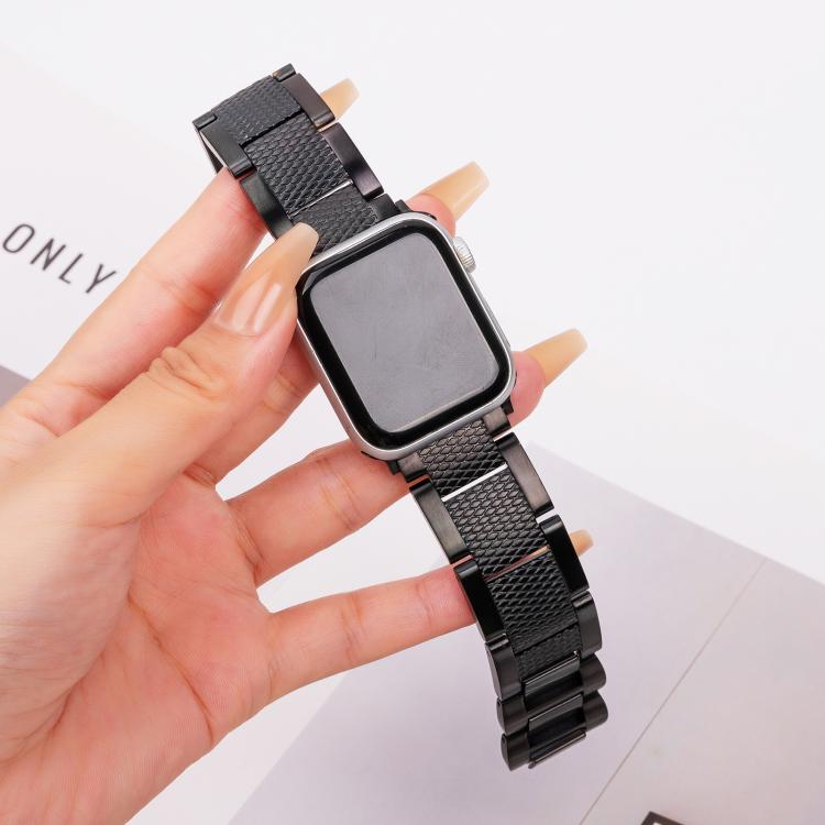 For Apple Watch 42mm / 41mm / 40mm / 38mm Wave Thread 3-bead Stainless Steel Watch Band(Black) - free shipping - PMc TechLife - Order now!