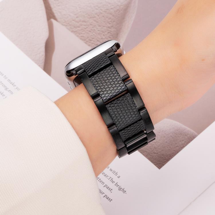 For Apple Watch 42mm / 41mm / 40mm / 38mm Wave Thread 3-bead Stainless Steel Watch Band(Black) - free shipping - PMc TechLife - Order now!