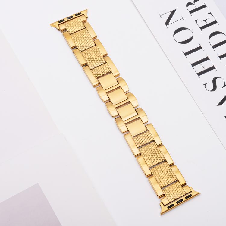 For Apple Watch 42mm / 41mm / 40mm / 38mm Wave Thread 3-bead Stainless Steel Watch Band(Gold) - free shipping - PMc TechLife - Order now!