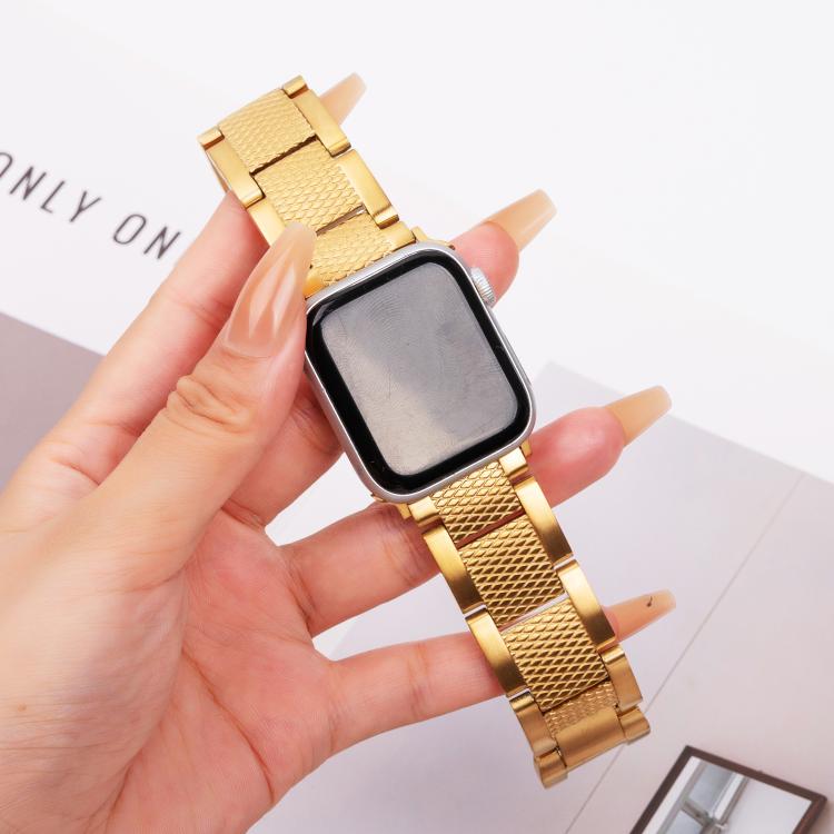 For Apple Watch 42mm / 41mm / 40mm / 38mm Wave Thread 3-bead Stainless Steel Watch Band(Gold) - free shipping - PMc TechLife - Order now!