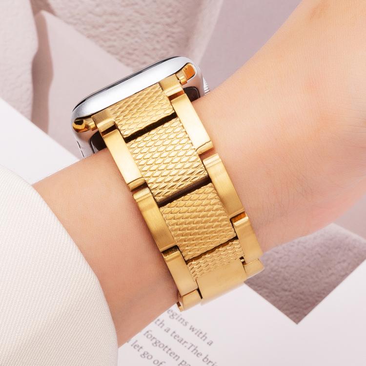 For Apple Watch 42mm / 41mm / 40mm / 38mm Wave Thread 3-bead Stainless Steel Watch Band(Gold) - free shipping - PMc TechLife - Order now!