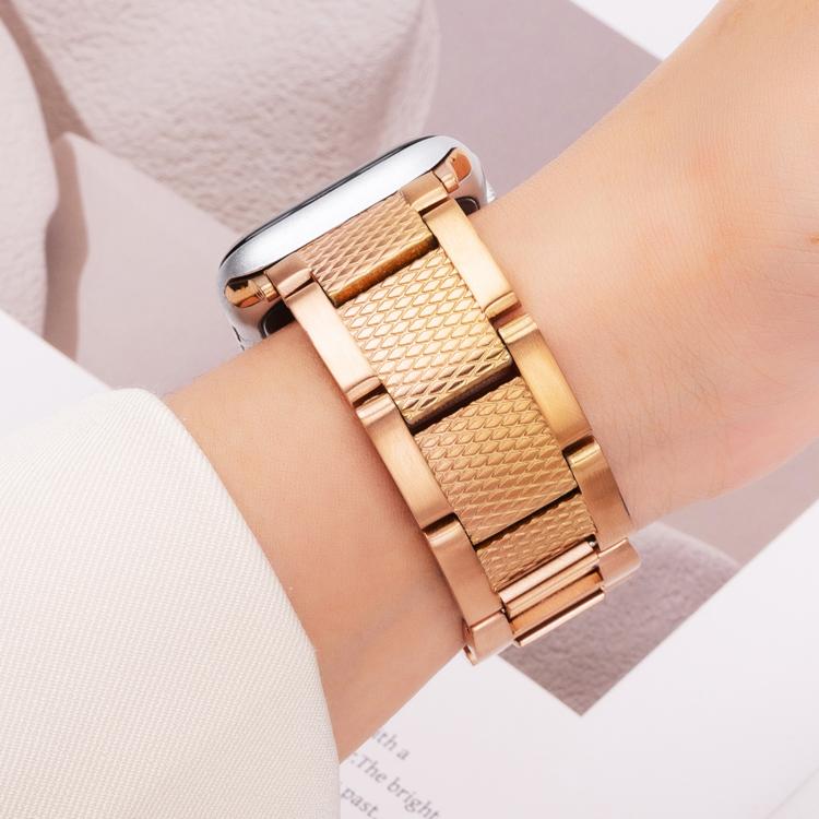 For Apple Watch 42mm / 41mm / 40mm / 38mm Wave Thread 3-bead Stainless Steel Watch Band(Rose Gold) - free shipping - PMc TechLife - Order now!