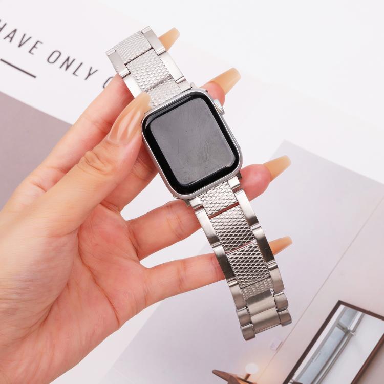 For Apple Watch 42mm / 41mm / 40mm / 38mm Wave Thread 3-bead Stainless Steel Watch Band(Silver) - free shipping - PMc TechLife - Order now!