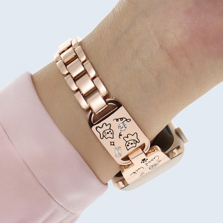 For Apple Watch 46mm / 49mm / 45mm / 44mm Colored Diamond Cat Stainless Steel Watch Band(Rose Gold) - free shipping - PMc TechLife - Order now!
