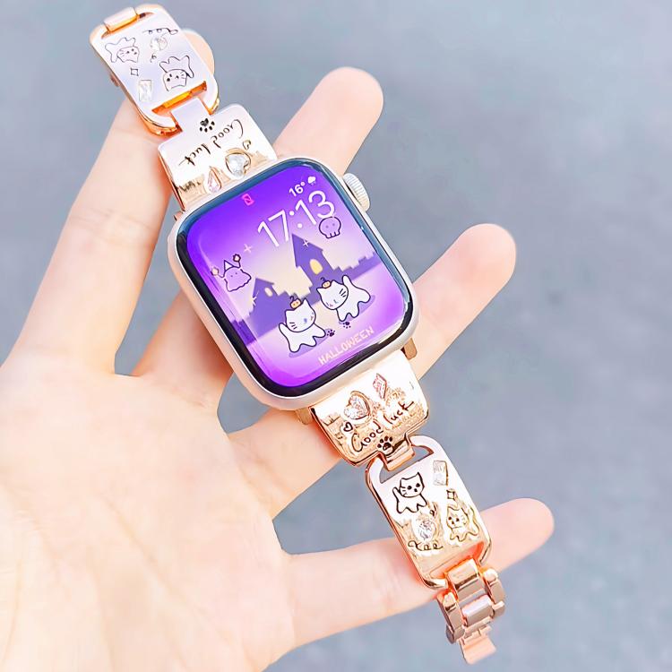 For Apple Watch 46mm / 49mm / 45mm / 44mm Colored Diamond Cat Stainless Steel Watch Band(Rose Gold) - free shipping - PMc TechLife - Order now!