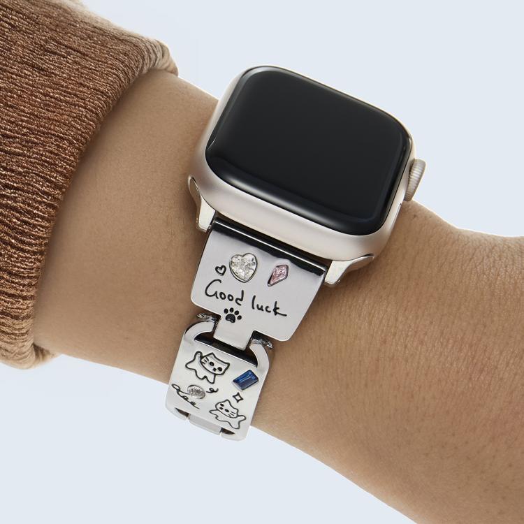 For Apple Watch 46mm / 49mm / 45mm / 44mm Colored Diamond Cat Stainless Steel Watch Band(Silver) - free shipping - PMc TechLife - Order now!