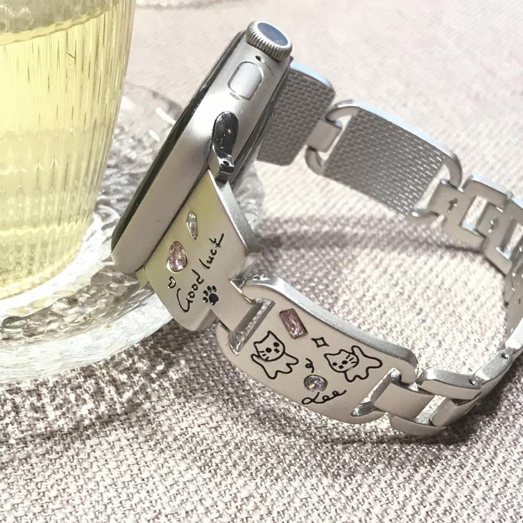 For Apple Watch 46mm / 49mm / 45mm / 44mm Colored Diamond Cat Stainless Steel Watch Band(Silver) - free shipping - PMc TechLife - Order now!