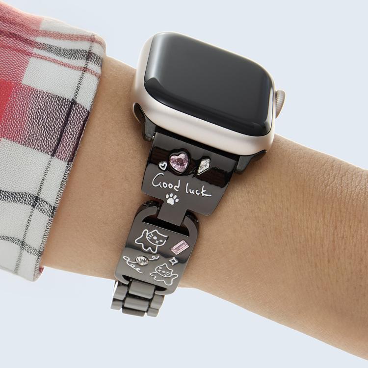 For Apple Watch 42mm / 41mm / 40mm / 38mm Colored Diamond Cat Stainless Steel Watch Band(Black) - free shipping - PMc TechLife - Order now!