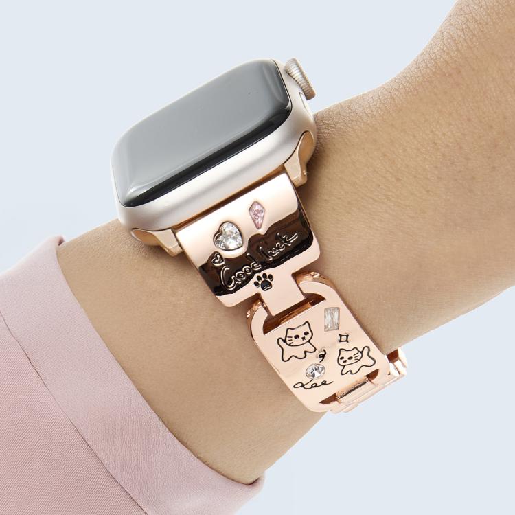 For Apple Watch 42mm / 41mm / 40mm / 38mm Colored Diamond Cat Stainless Steel Watch Band(Rose Gold) - free shipping - PMc TechLife - Order now!