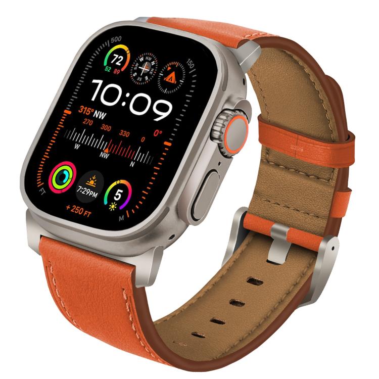 For Apple Watch 46mm / 49mm / 45mm / 44mm Titanium Buckle Nappa Genuine Leather Watch Band(Orange) - Watch Bands by PMC TechLife | Online Shopping South Africa | PMC TechLife | Buy Now Pay Later Mobicred