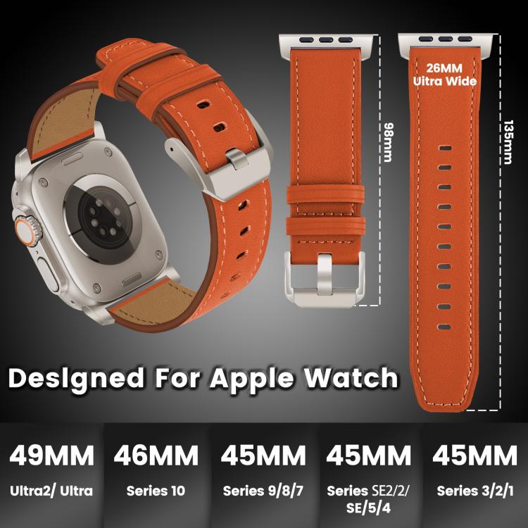 For Apple Watch 46mm / 49mm / 45mm / 44mm Titanium Buckle Nappa Genuine Leather Watch Band(Orange) - Watch Bands by PMC TechLife | Online Shopping South Africa | PMC TechLife | Buy Now Pay Later Mobicred