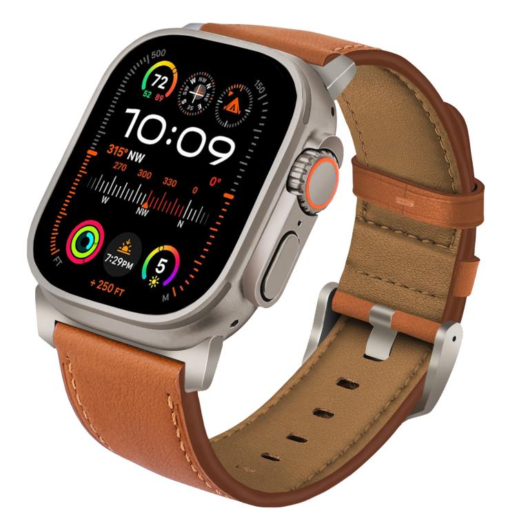 For Apple Watch 46mm / 49mm / 45mm / 44mm Titanium Buckle Nappa Genuine Leather Watch Band(Brown) - Watch Bands by PMC TechLife | Online Shopping South Africa | PMC TechLife | Buy Now Pay Later Mobicred