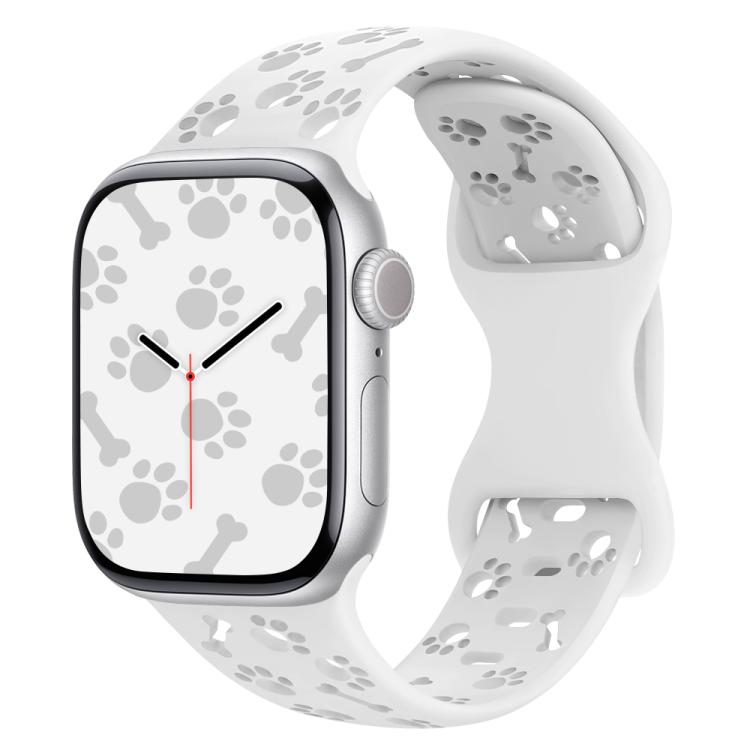 For Apple Watch 46mm / 49mm / 45mm / 44mm Dog Paw Bones Butterfly Buckle Silicone Watch Band(White) - free shipping - PMc TechLife - Order now!