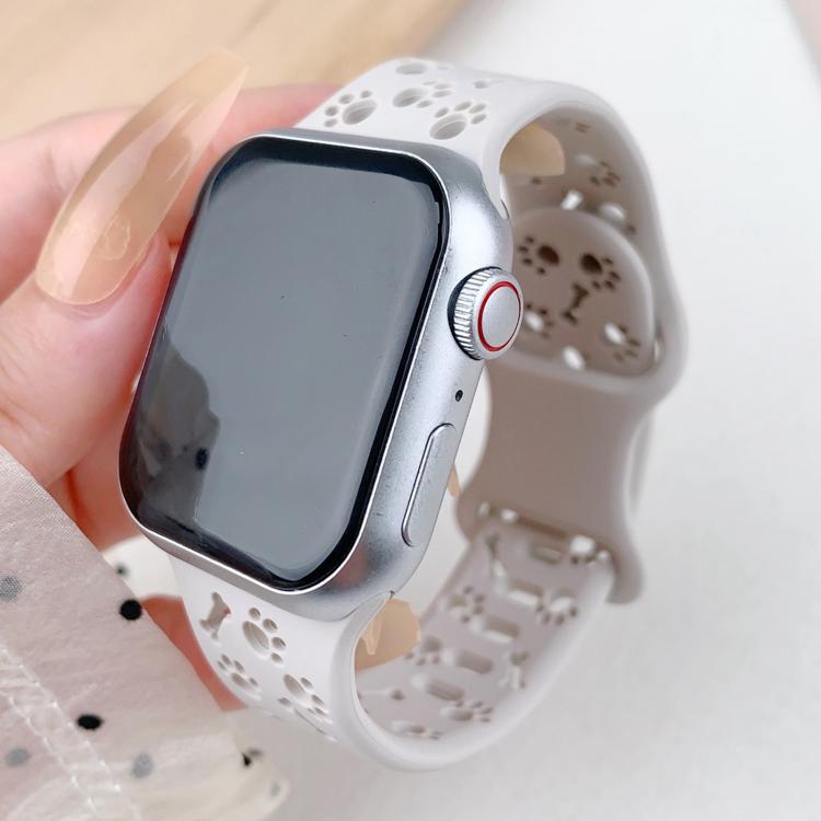 For Apple Watch 46mm / 49mm / 45mm / 44mm Dog Paw Bones Butterfly Buckle Silicone Watch Band(White) - free shipping - PMc TechLife - Order now!