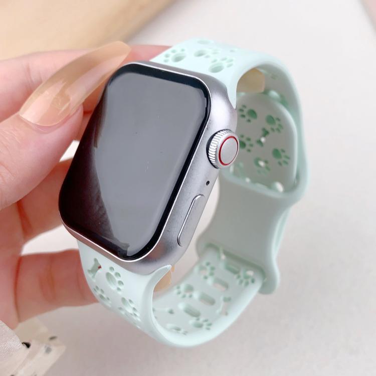 For Apple Watch 46mm / 49mm / 45mm / 44mm Dog Paw Bones Butterfly Buckle Silicone Watch Band(Light Mint) - free shipping - PMc TechLife - Order now!