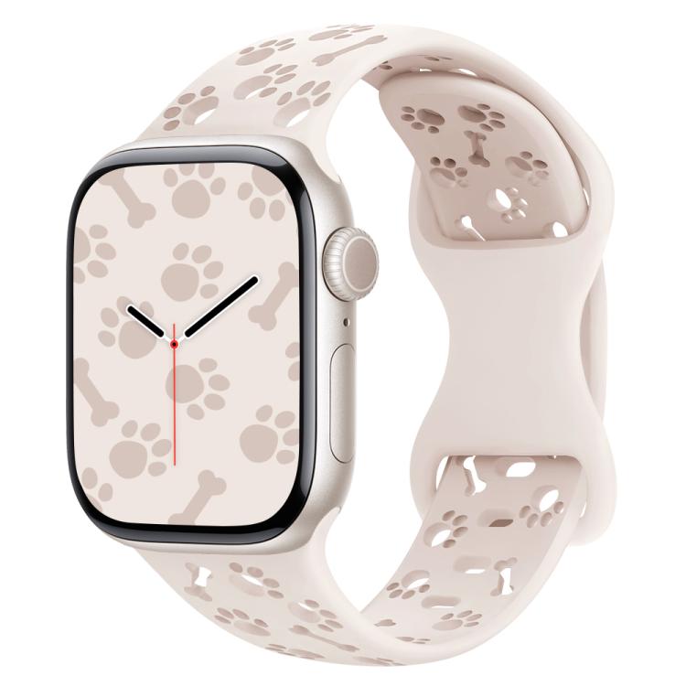 For Apple Watch 46mm / 49mm / 45mm / 44mm Dog Paw Bones Butterfly Buckle Silicone Watch Band(Light Peach Pink) - free shipping - PMc TechLife - Order now!