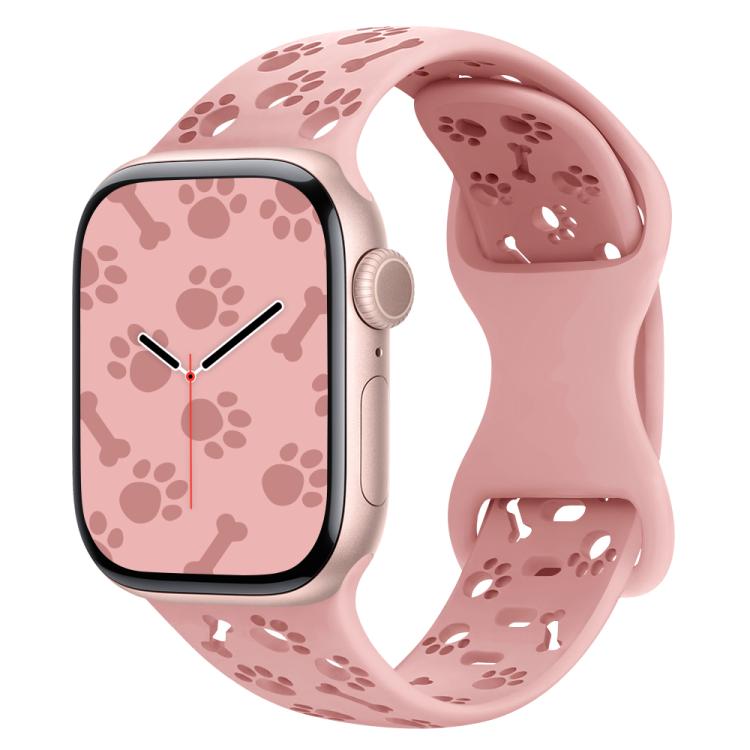 For Apple Watch 46mm / 49mm / 45mm / 44mm Dog Paw Bones Butterfly Buckle Silicone Watch Band(Pink Sand) - free shipping - PMc TechLife - Order now!