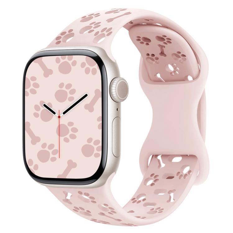 For Apple Watch 46mm / 49mm / 45mm / 44mm Dog Paw Bones Butterfly Buckle Silicone Watch Band(Official Pink) - free shipping - PMc TechLife - Order now!