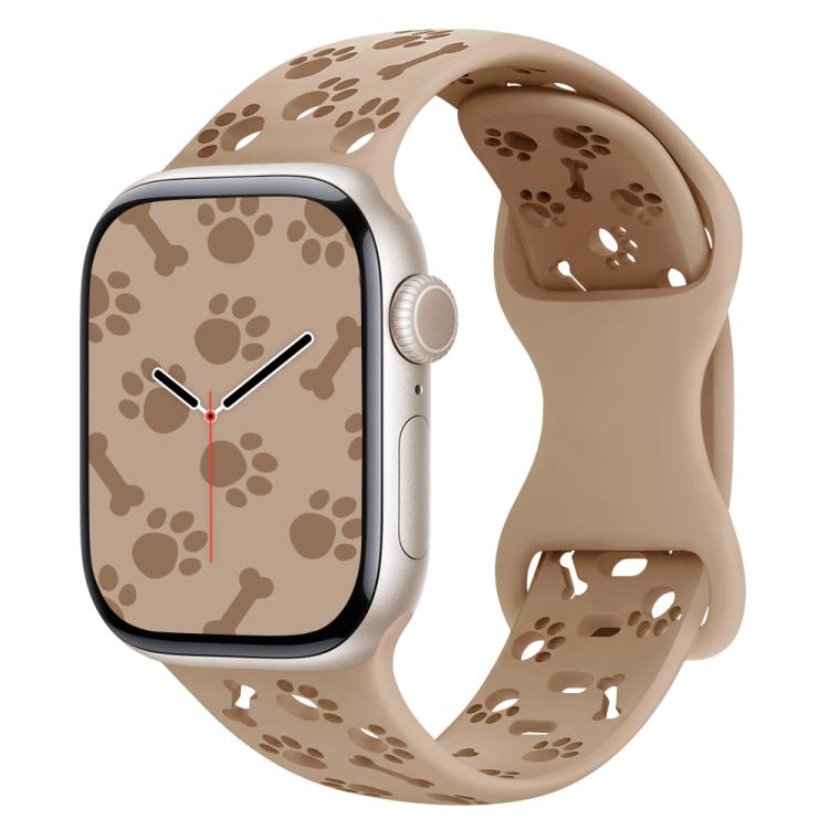 For Apple Watch 46mm / 49mm / 45mm / 44mm Dog Paw Bones Butterfly Buckle Silicone Watch Band(Milk Tea) - free shipping - PMc TechLife - Order now!