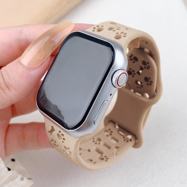For Apple Watch 46mm / 49mm / 45mm / 44mm Dog Paw Bones Butterfly Buckle Silicone Watch Band(Milk Tea) - free shipping - PMc TechLife - Order now!