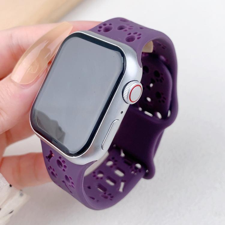 For Apple Watch 46mm / 49mm / 45mm / 44mm Dog Paw Bones Butterfly Buckle Silicone Watch Band(Dark Purple) - free shipping - PMc TechLife - Order now!