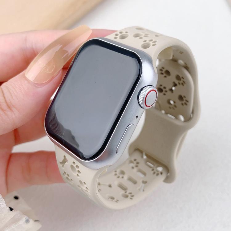 For Apple Watch 46mm / 49mm / 45mm / 44mm Dog Paw Bones Butterfly Buckle Silicone Watch Band(Starlight) - free shipping - PMc TechLife - Order now!